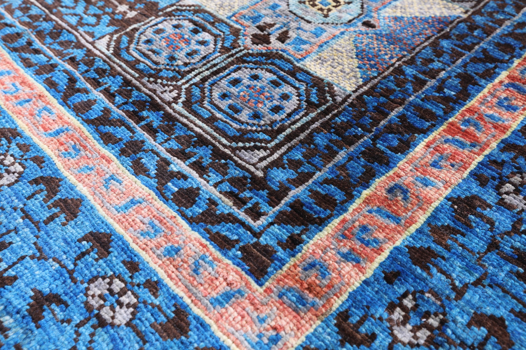 Brown Geometric Persian Mamluk Handmade Wool Rug - 5' 7" X 7' 6" - Golden Nile
