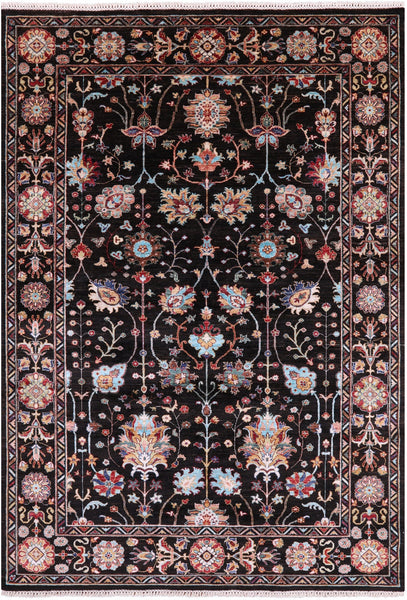 Brown Peshawar Hand Knotted Wool Rug - 6' 1" X 8' 9" - Golden Nile
