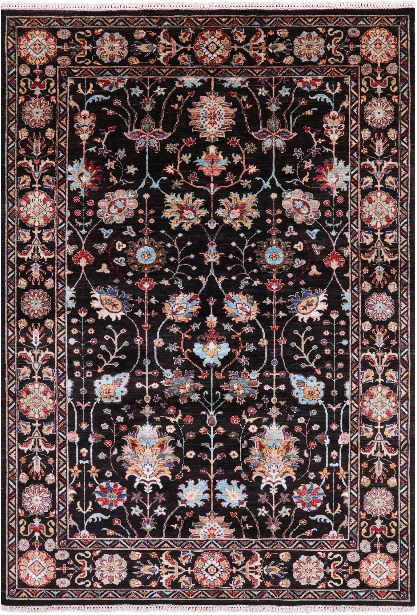 Brown Peshawar Hand Knotted Wool Rug - 6' 1" X 8' 9" - Golden Nile