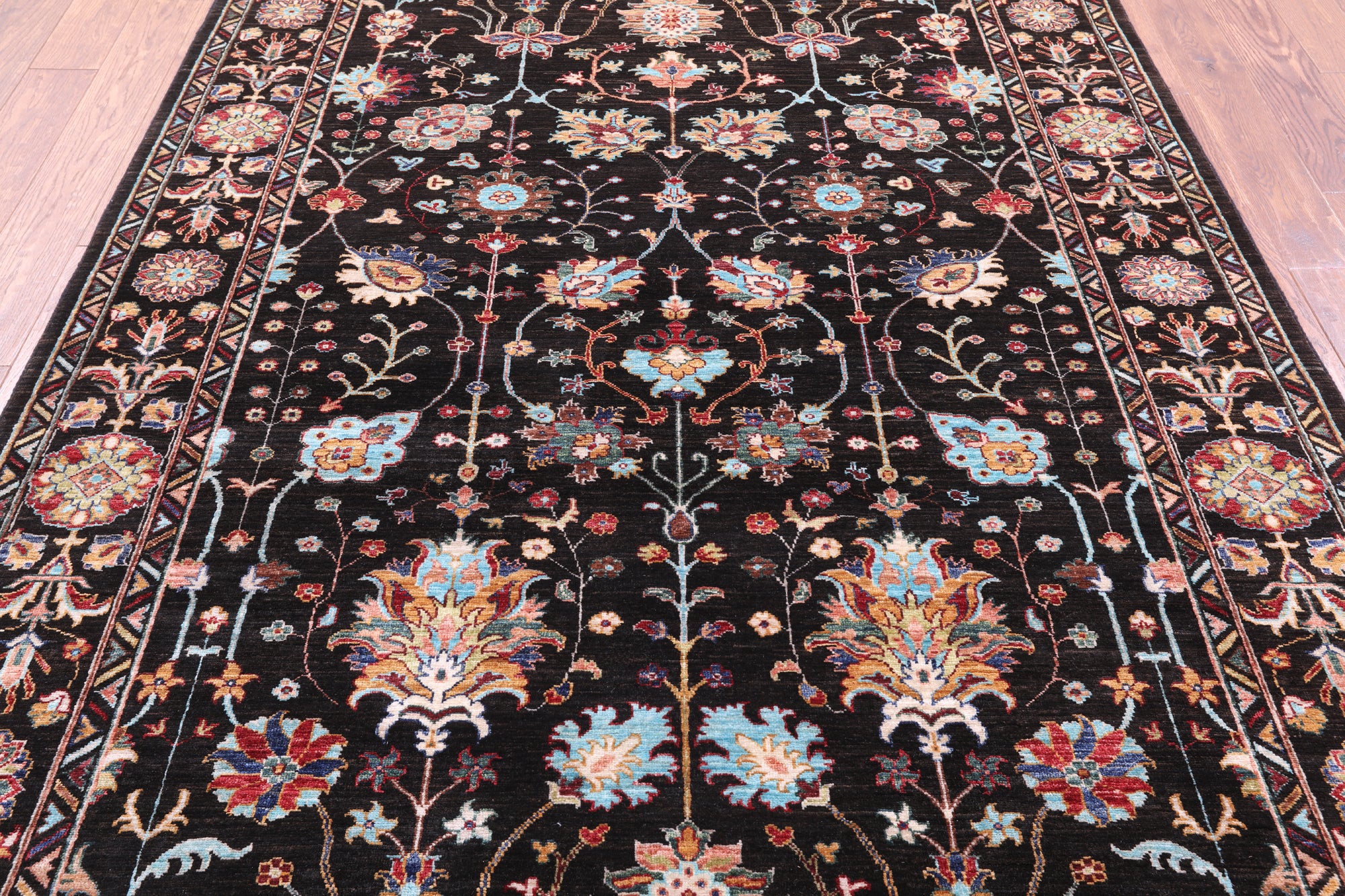 Brown Peshawar Hand Knotted Wool Rug - 6' 1" X 8' 9" - Golden Nile