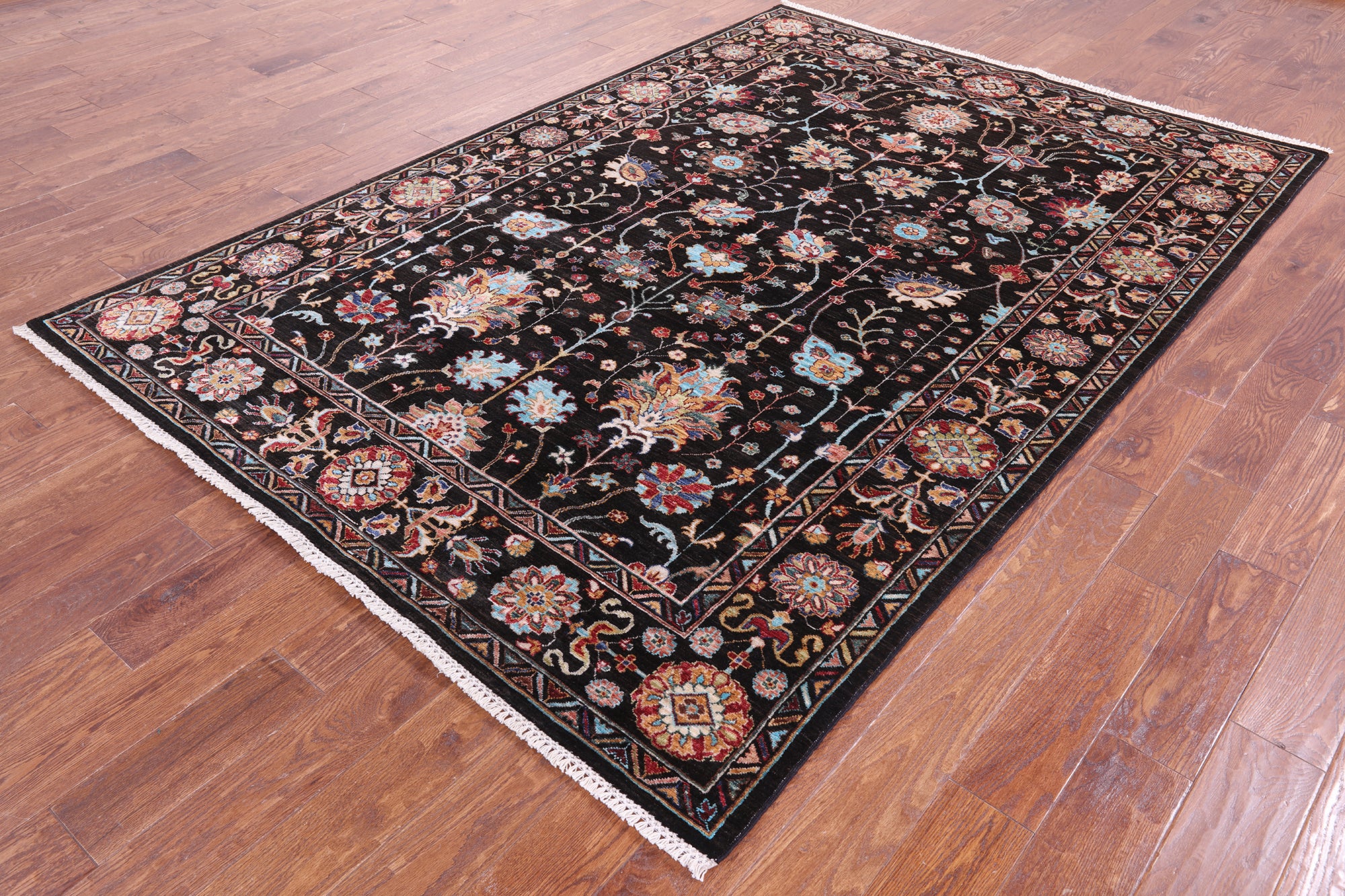 Brown Peshawar Hand Knotted Wool Rug - 6' 1" X 8' 9" - Golden Nile