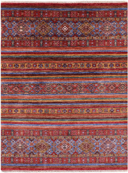 Khorjin Persian Gabbeh Handmade Wool Rug - 5' 11" X 7' 8" - Golden Nile