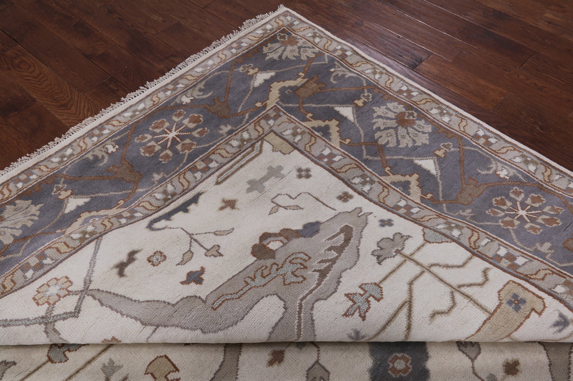 Ivory Turkish Oushak Hand Knotted Wool Area Rug - 9' 1" X 11' 10" - Golden Nile