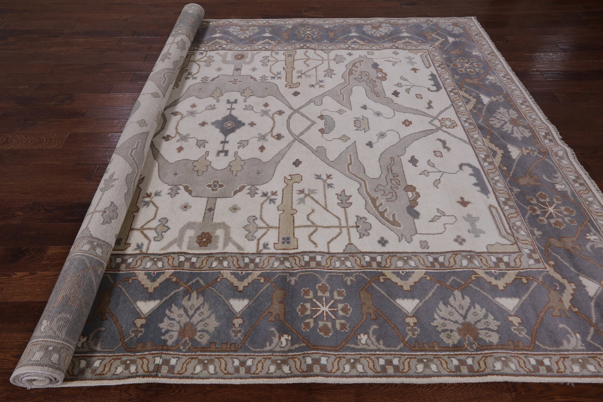 Ivory Turkish Oushak Hand Knotted Wool Area Rug - 9' 1" X 11' 10" - Golden Nile