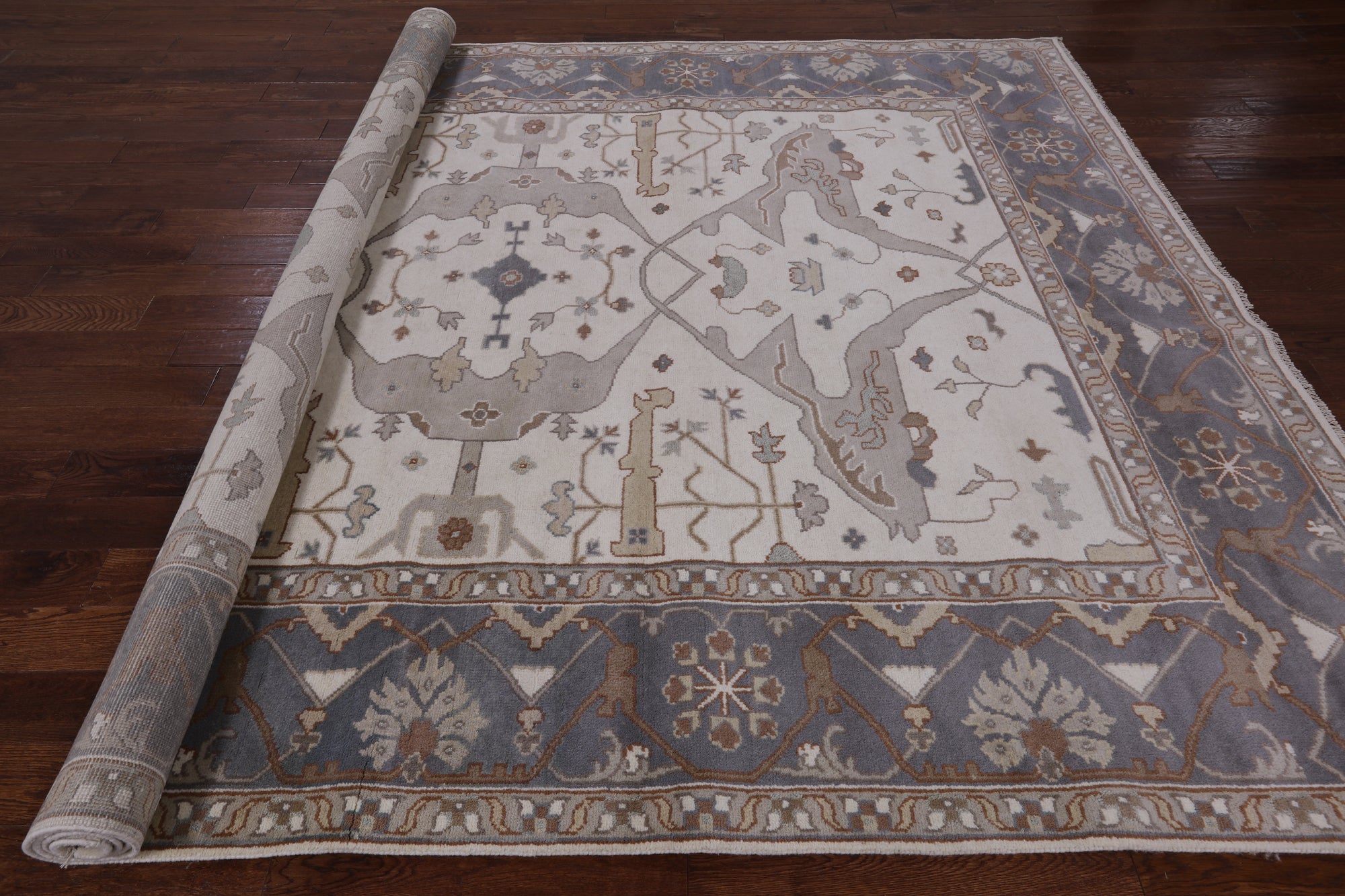 Ivory Turkish Oushak Hand Knotted Wool Area Rug - 9' 1" X 11' 10" - Golden Nile