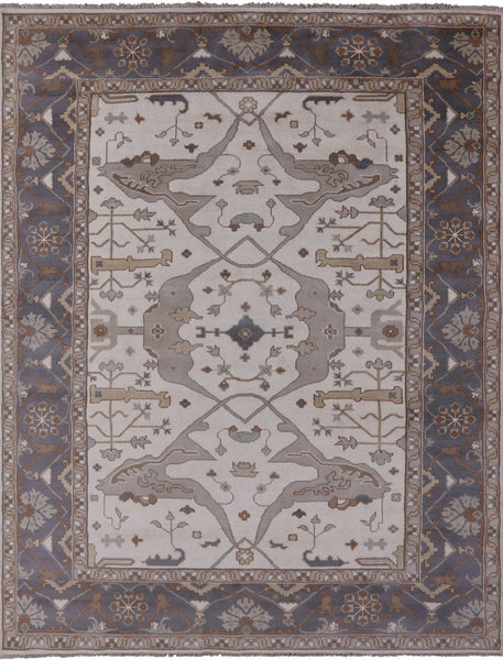Ivory Turkish Oushak Hand Knotted Wool Area Rug - 9' 1" X 11' 10" - Golden Nile