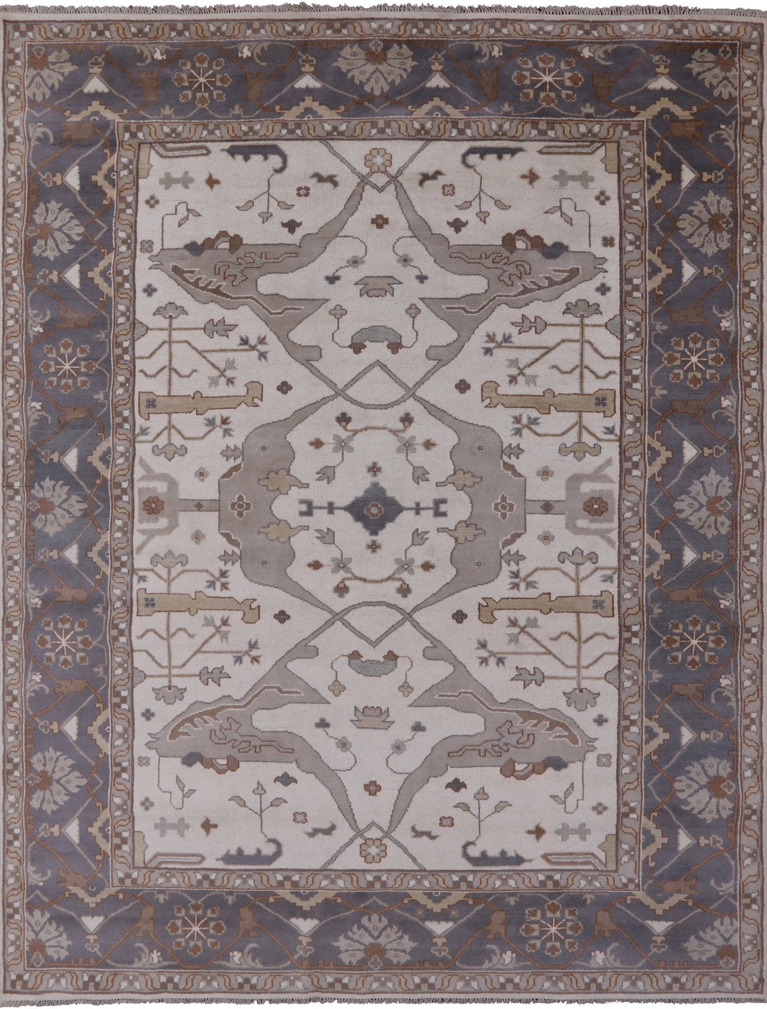 Ivory Turkish Oushak Hand Knotted Wool Area Rug - 9' 1" X 11' 10" - Golden Nile