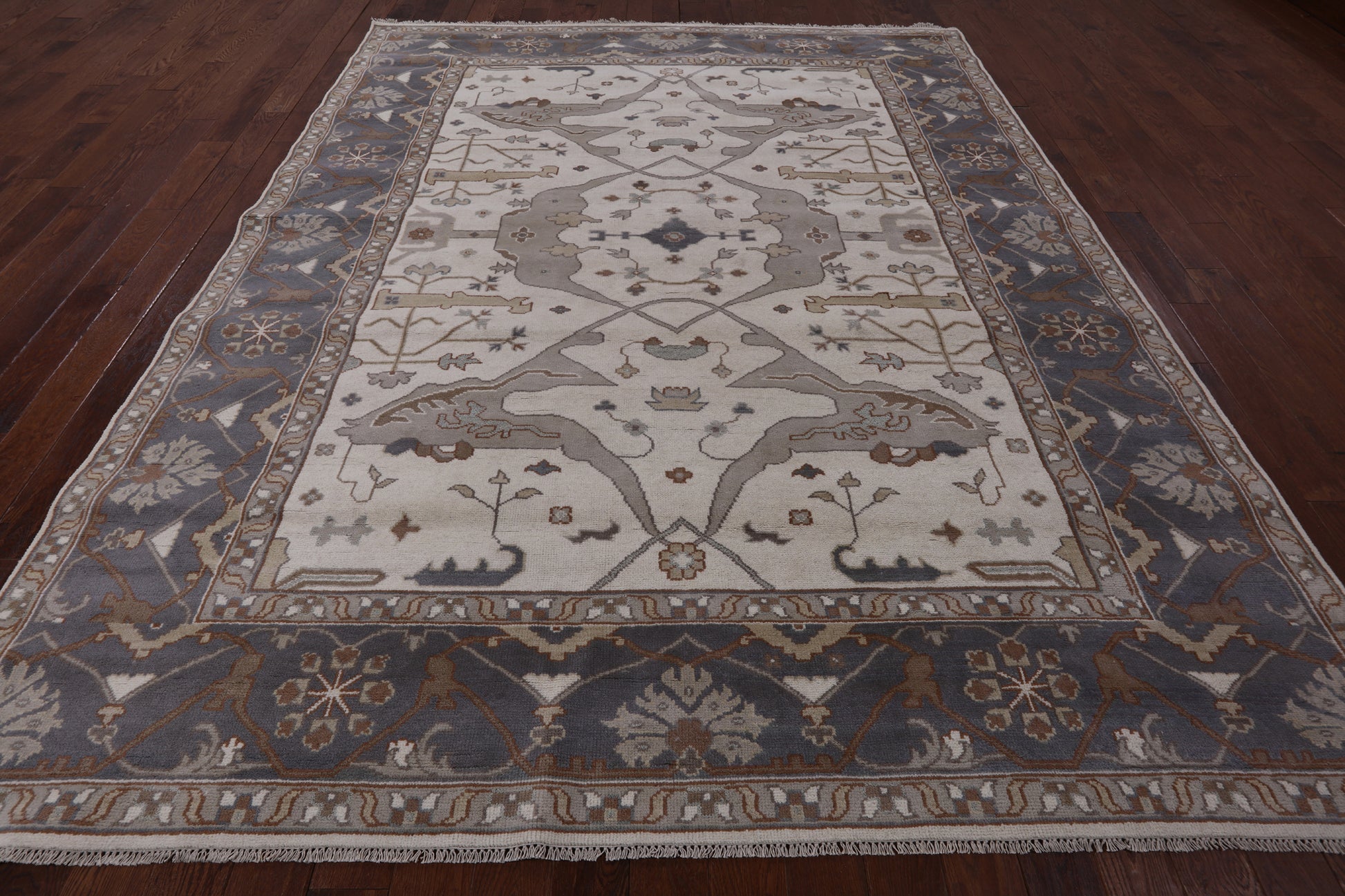 Ivory Turkish Oushak Hand Knotted Wool Area Rug - 9' 1" X 11' 10" - Golden Nile