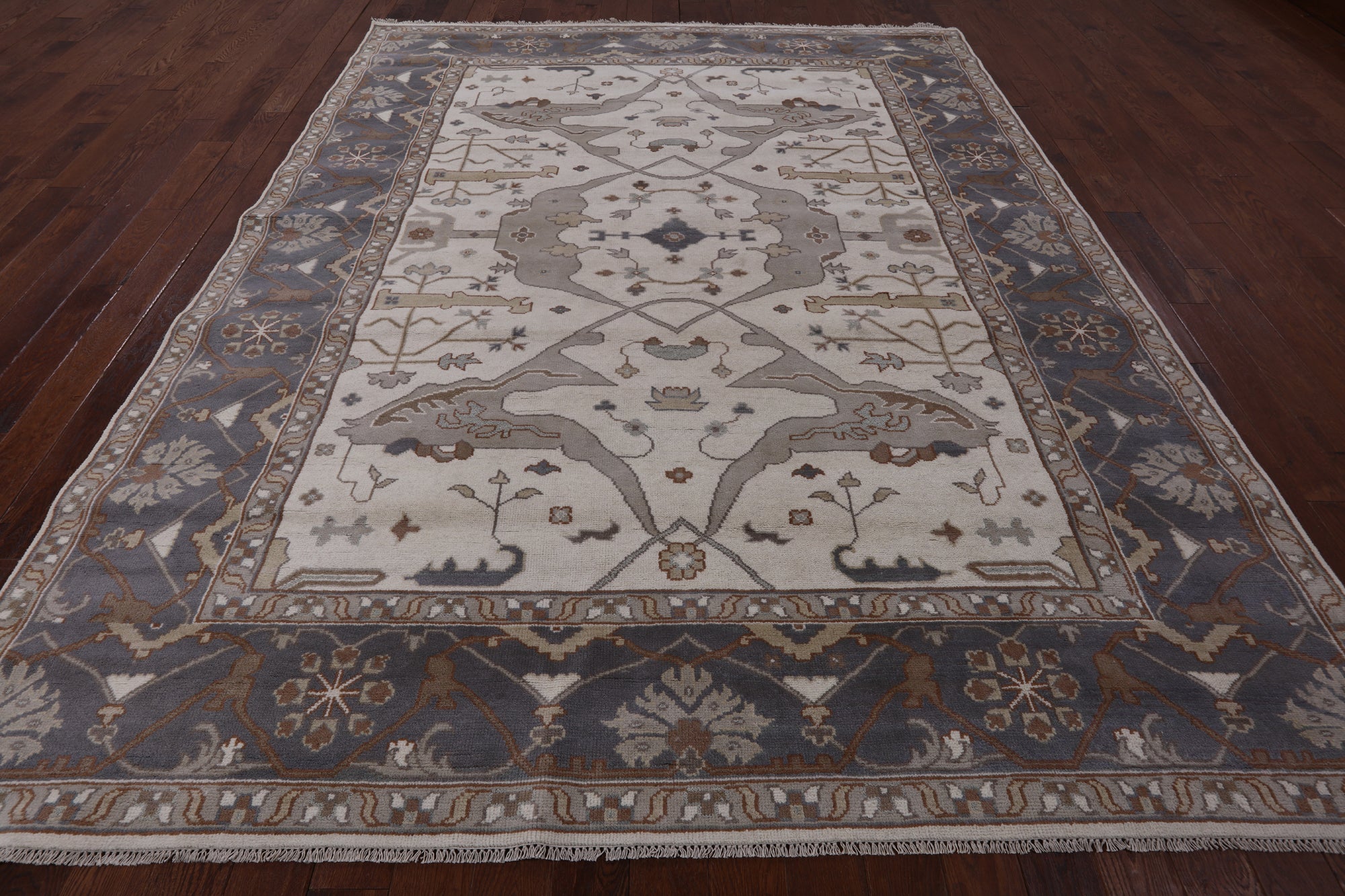 Ivory Turkish Oushak Hand Knotted Wool Area Rug - 9' 1" X 11' 10" - Golden Nile
