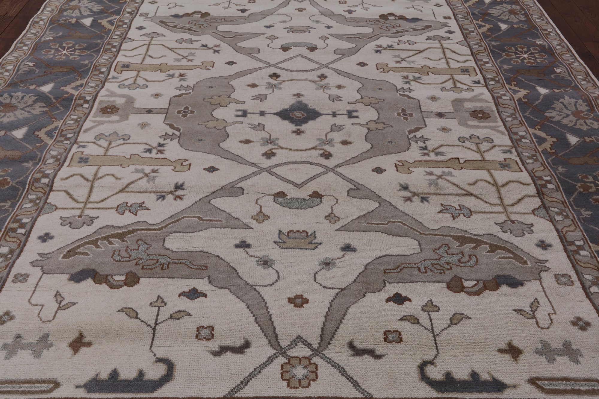 Ivory Turkish Oushak Hand Knotted Wool Area Rug - 9' 1" X 11' 10" - Golden Nile