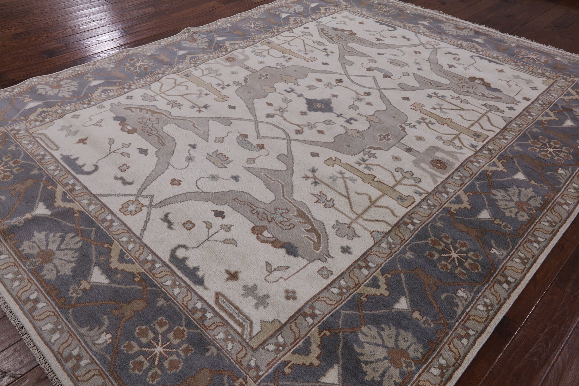 Ivory Turkish Oushak Hand Knotted Wool Area Rug - 9' 1" X 11' 10" - Golden Nile