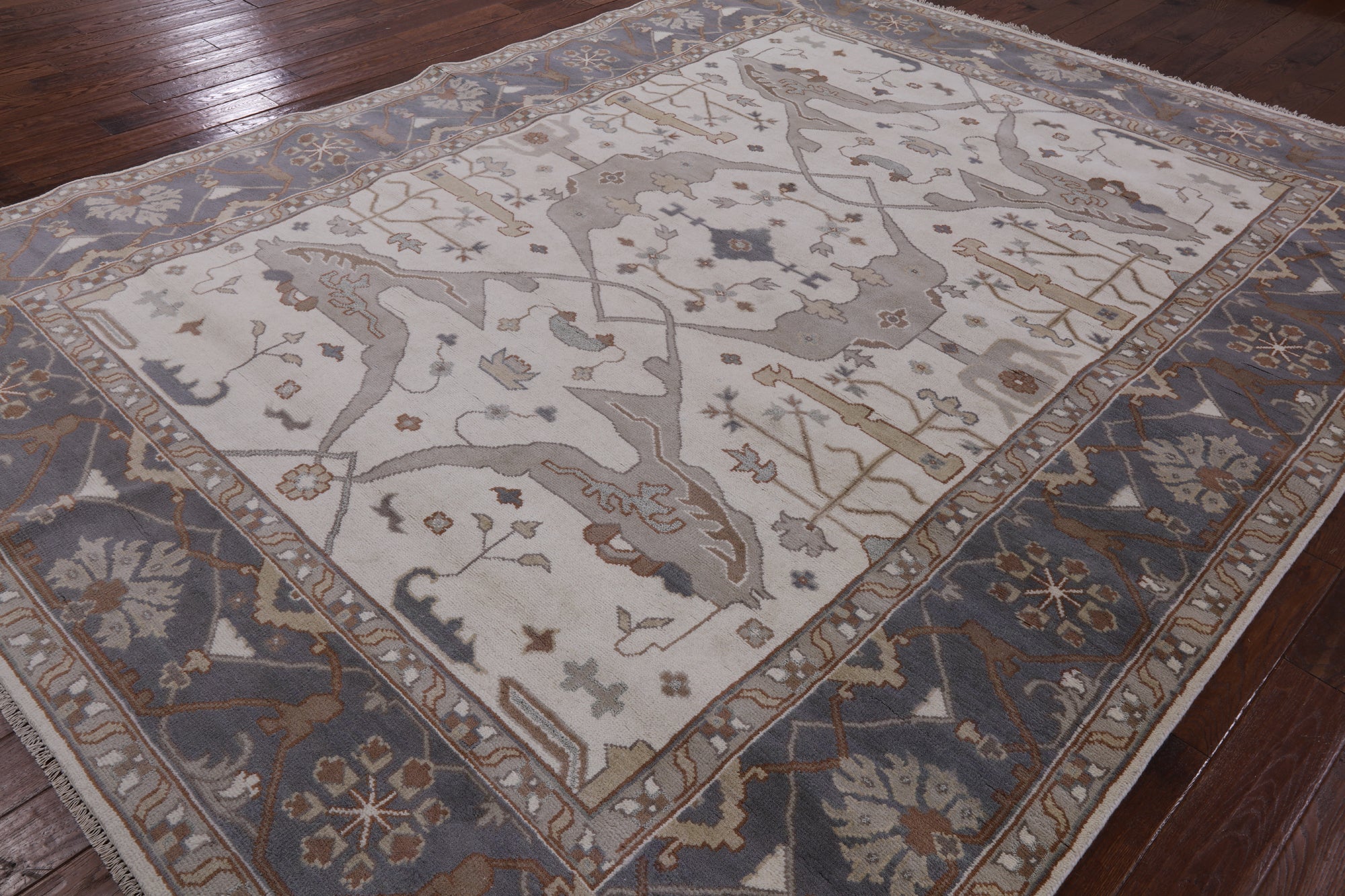 Ivory Turkish Oushak Hand Knotted Wool Area Rug - 9' 1" X 11' 10" - Golden Nile