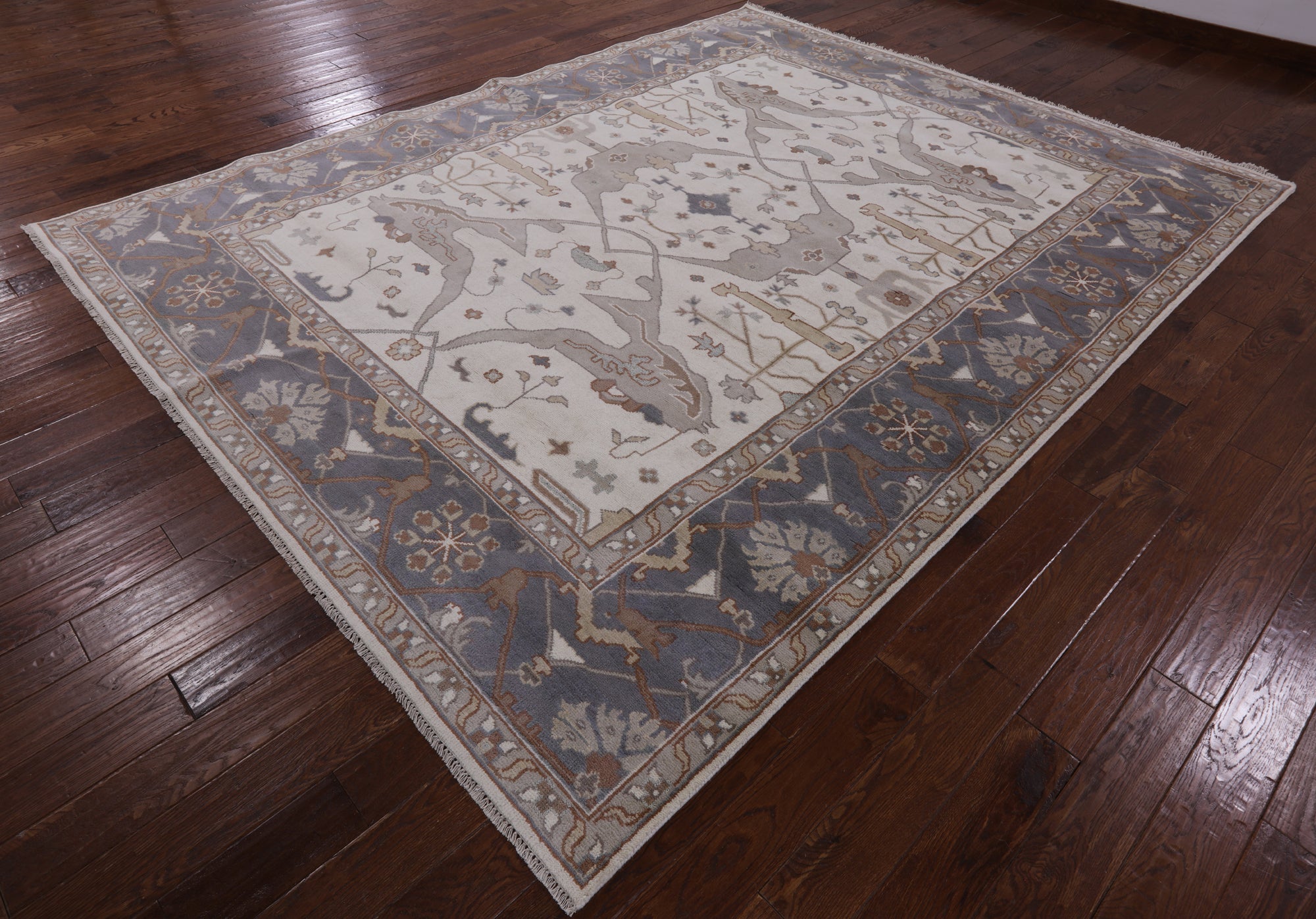 Ivory Turkish Oushak Hand Knotted Wool Area Rug - 9' 1" X 11' 10" - Golden Nile