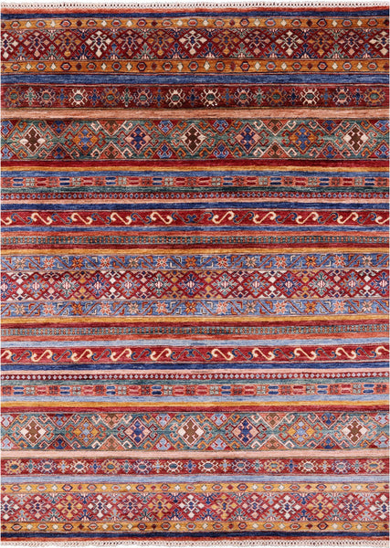Khorjin Persian Gabbeh Hand Knotted Wool Rug - 5' 10" X 7' 9" - Golden Nile