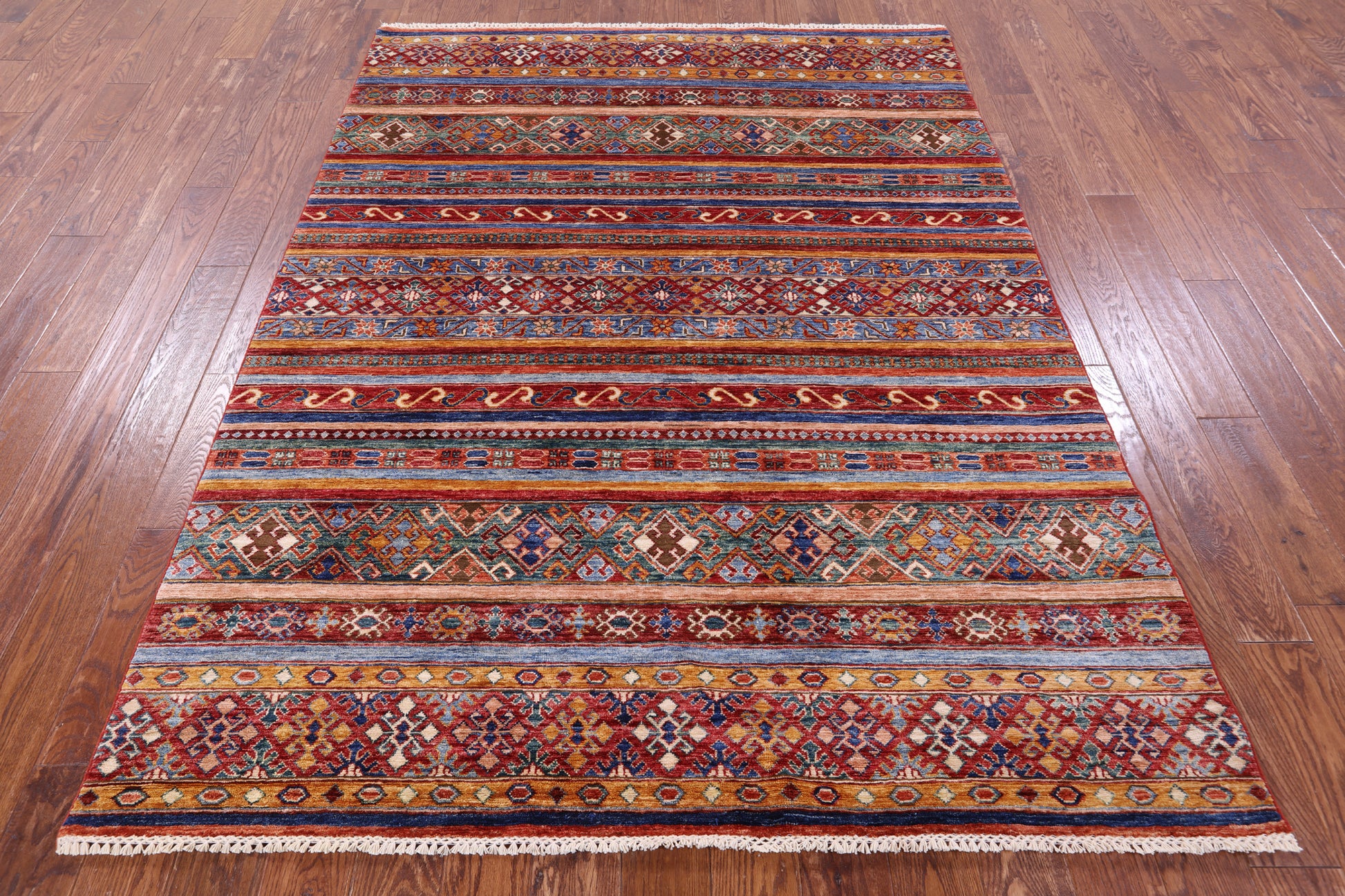 Khorjin Persian Gabbeh Hand Knotted Wool Rug - 5' 10" X 7' 9" - Golden Nile