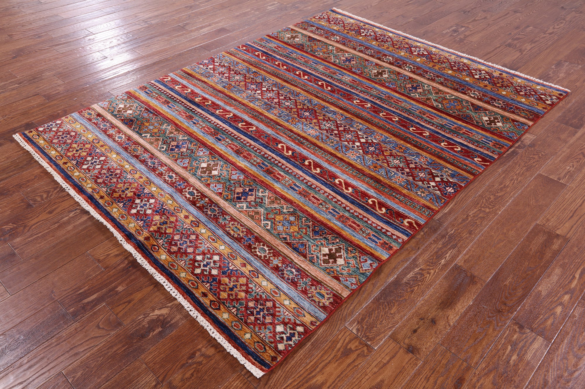 Khorjin Persian Gabbeh Hand Knotted Wool Rug - 5' 10" X 7' 9" - Golden Nile