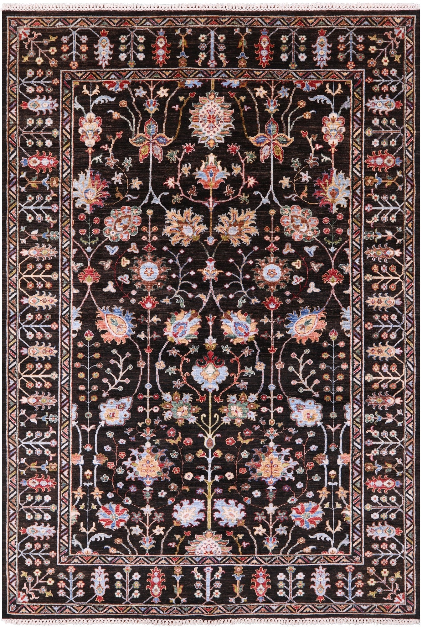 Brown Peshawar Hand Knotted Wool Rug - 6' 2" X 8' 10" - Golden Nile