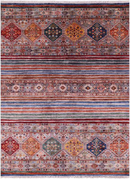 Khorjin Persian Gabbeh Hand Knotted Wool Rug - 5' 10" X 7' 8" - Golden Nile