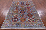 Blue Turkmen Ersari Hand Knotted Wool Rug - 5' 8" X 8' 0" - Golden Nile