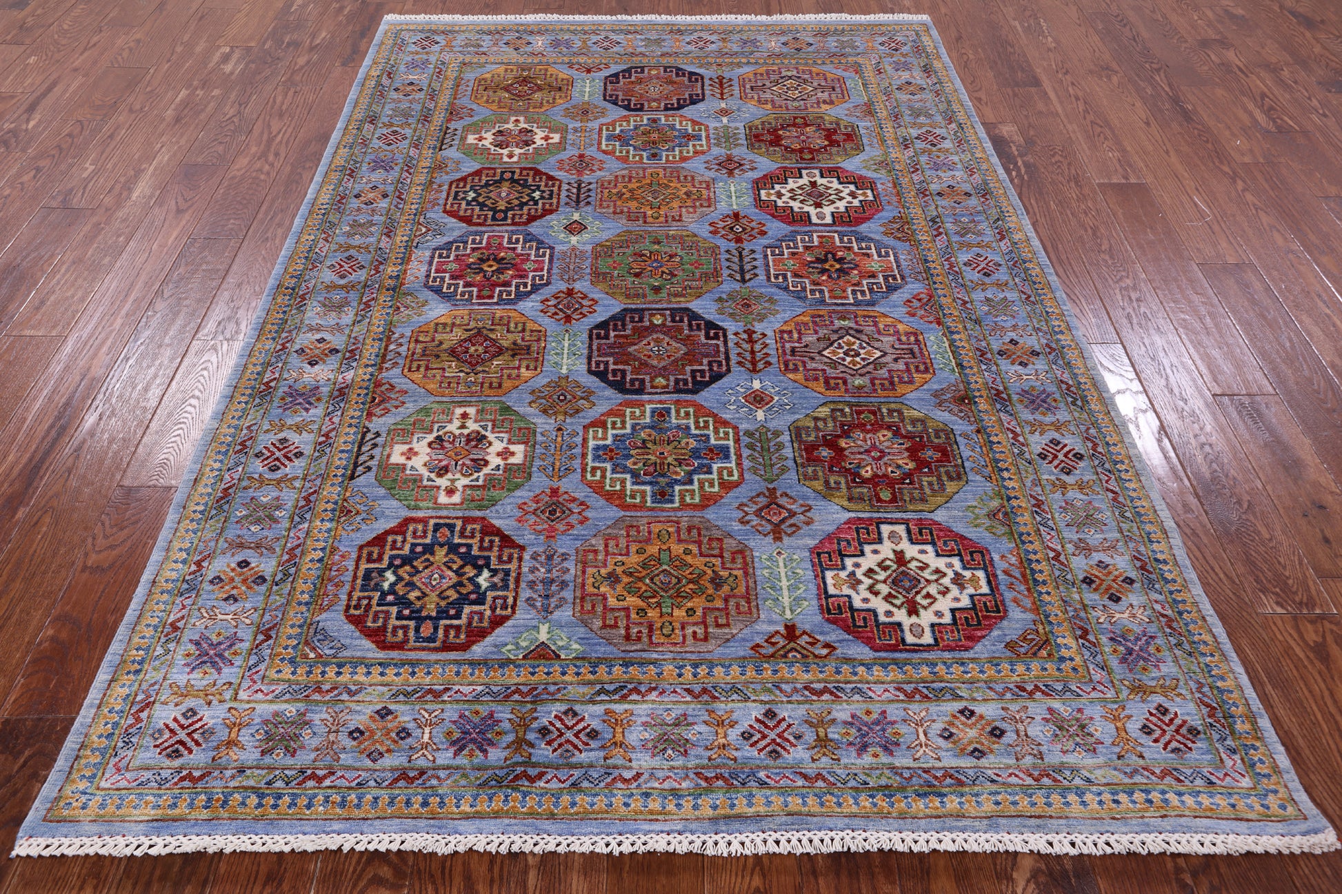 Blue Turkmen Ersari Hand Knotted Wool Rug - 5' 8" X 8' 0" - Golden Nile