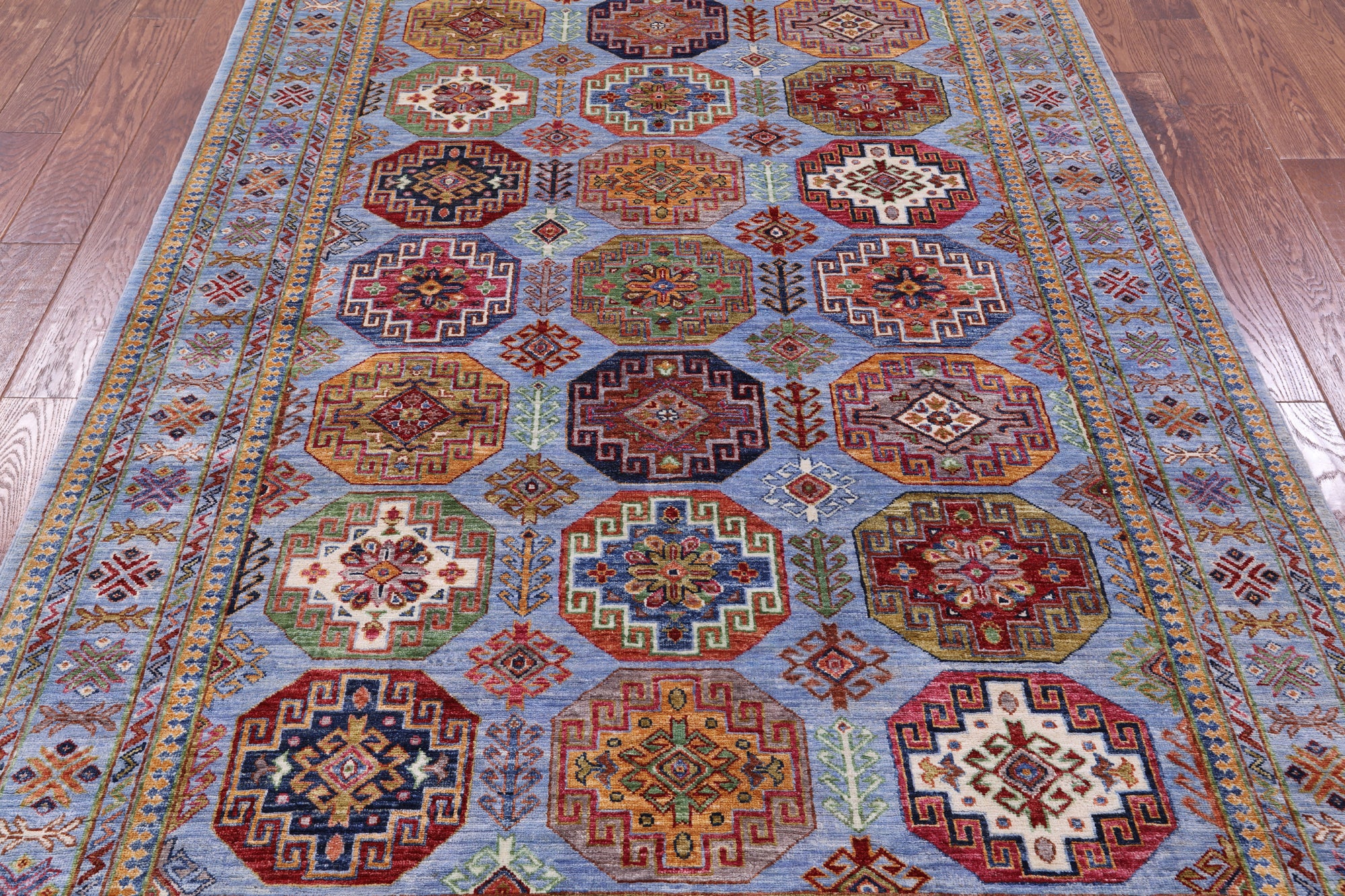 Blue Turkmen Ersari Hand Knotted Wool Rug - 5' 8" X 8' 0" - Golden Nile