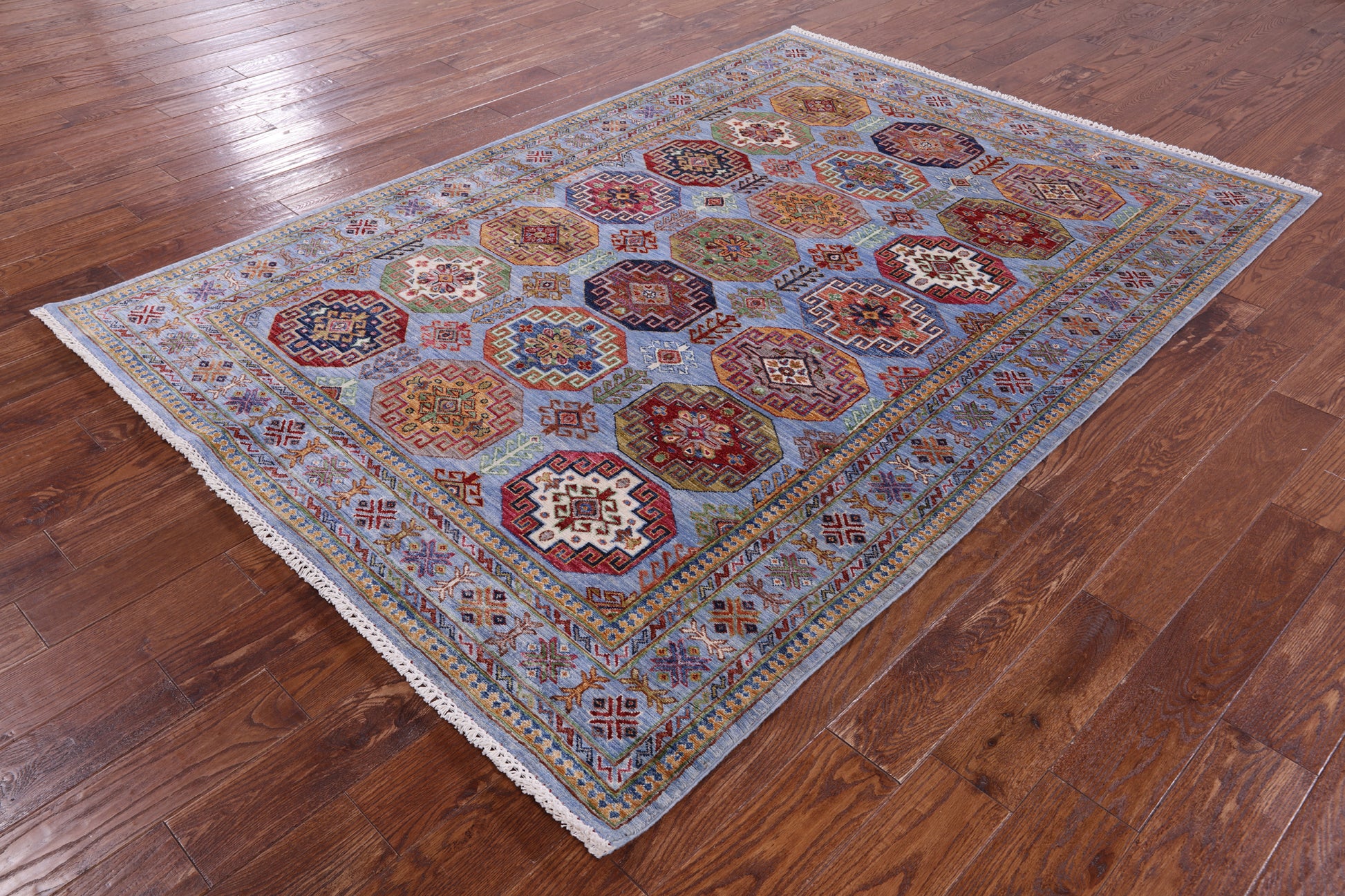 Blue Turkmen Ersari Hand Knotted Wool Rug - 5' 8" X 8' 0" - Golden Nile