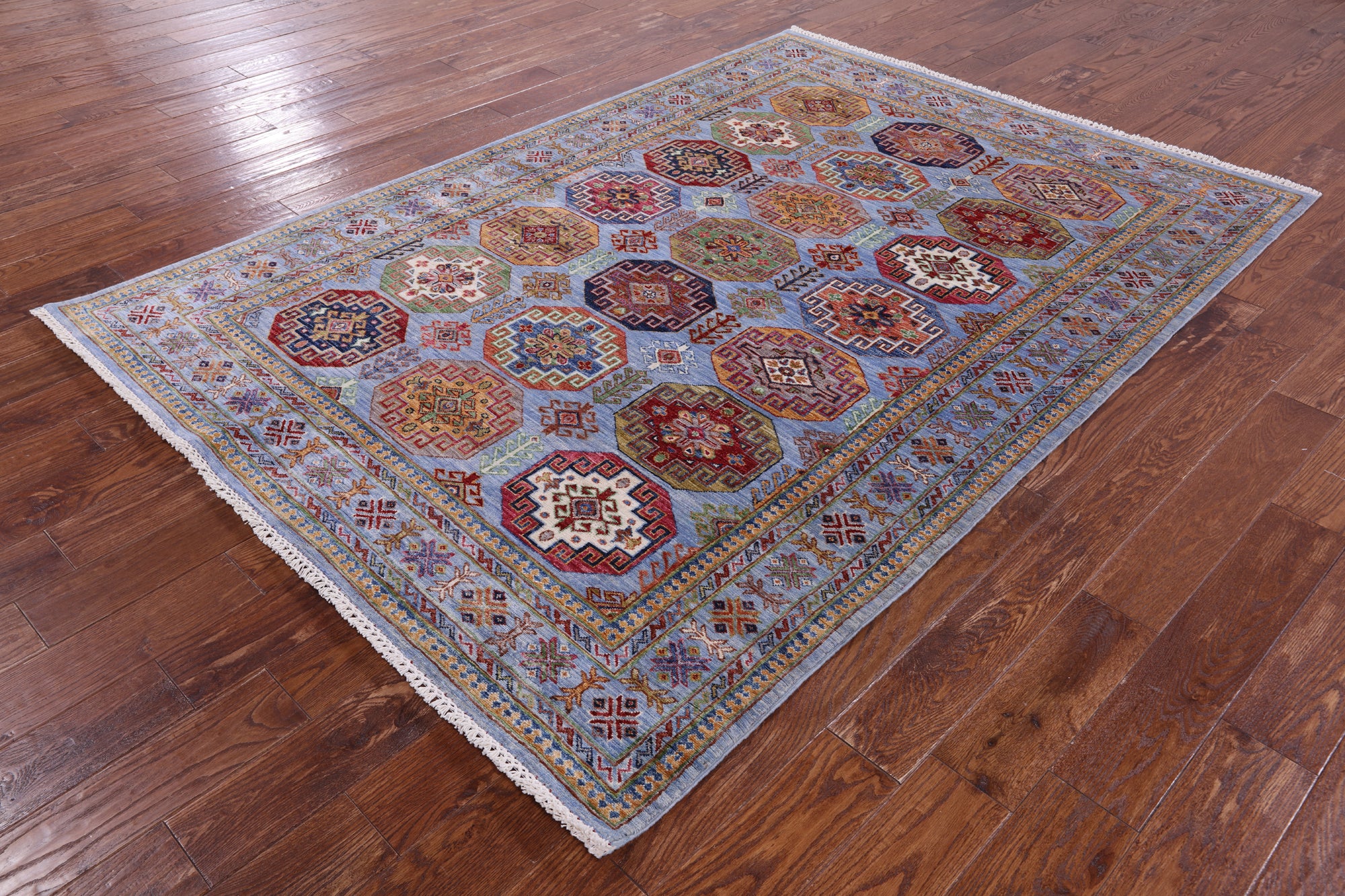 Blue Turkmen Ersari Hand Knotted Wool Rug - 5' 8" X 8' 0" - Golden Nile