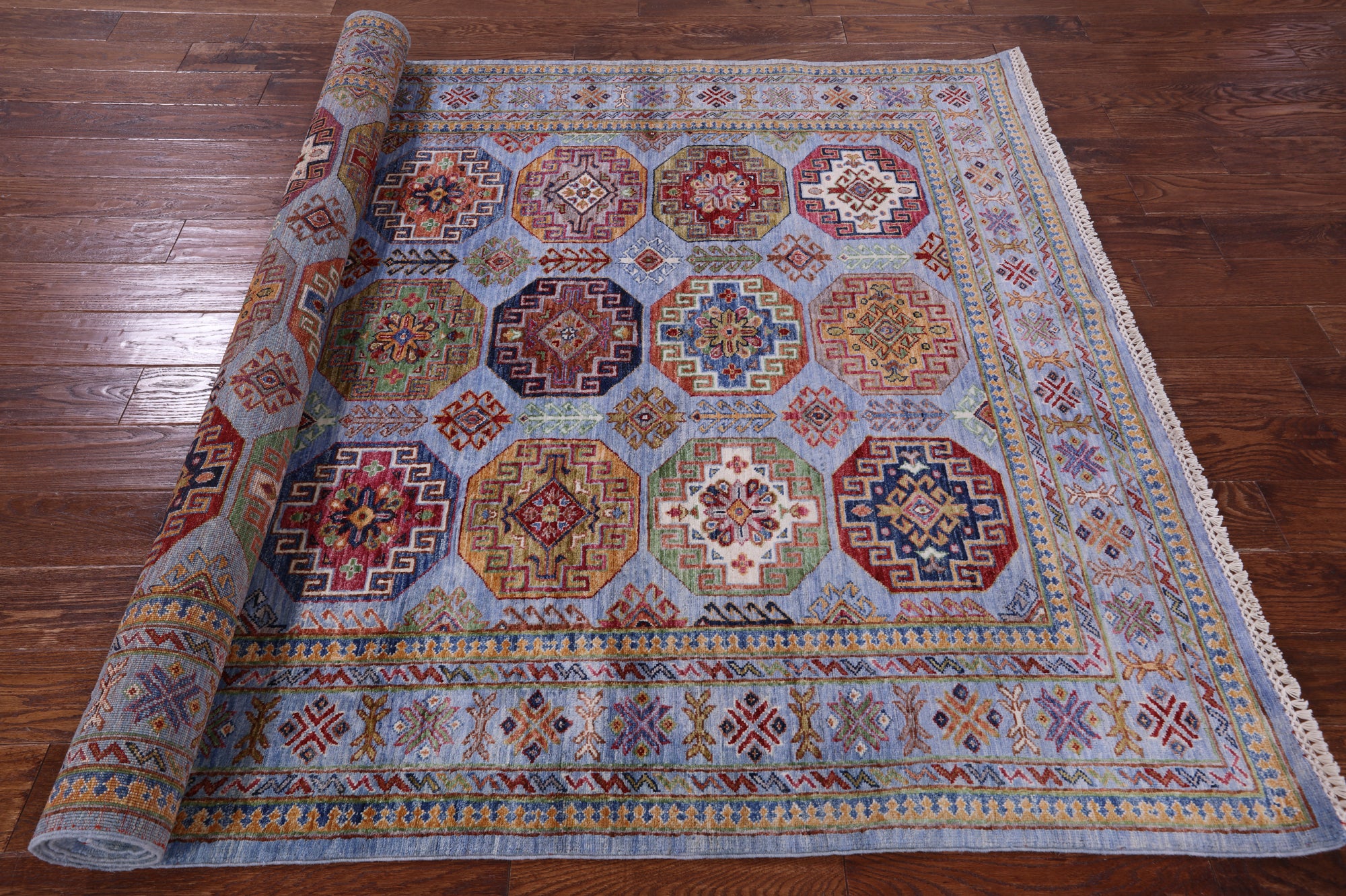 Blue Turkmen Ersari Hand Knotted Wool Rug - 5' 8" X 8' 0" - Golden Nile