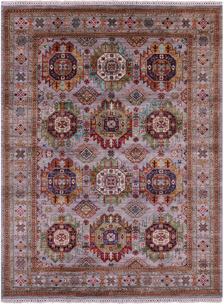 Grey Turkmen Ersari Hand Knotted Wool Rug - 5' 1" X 6' 7" - Golden Nile
