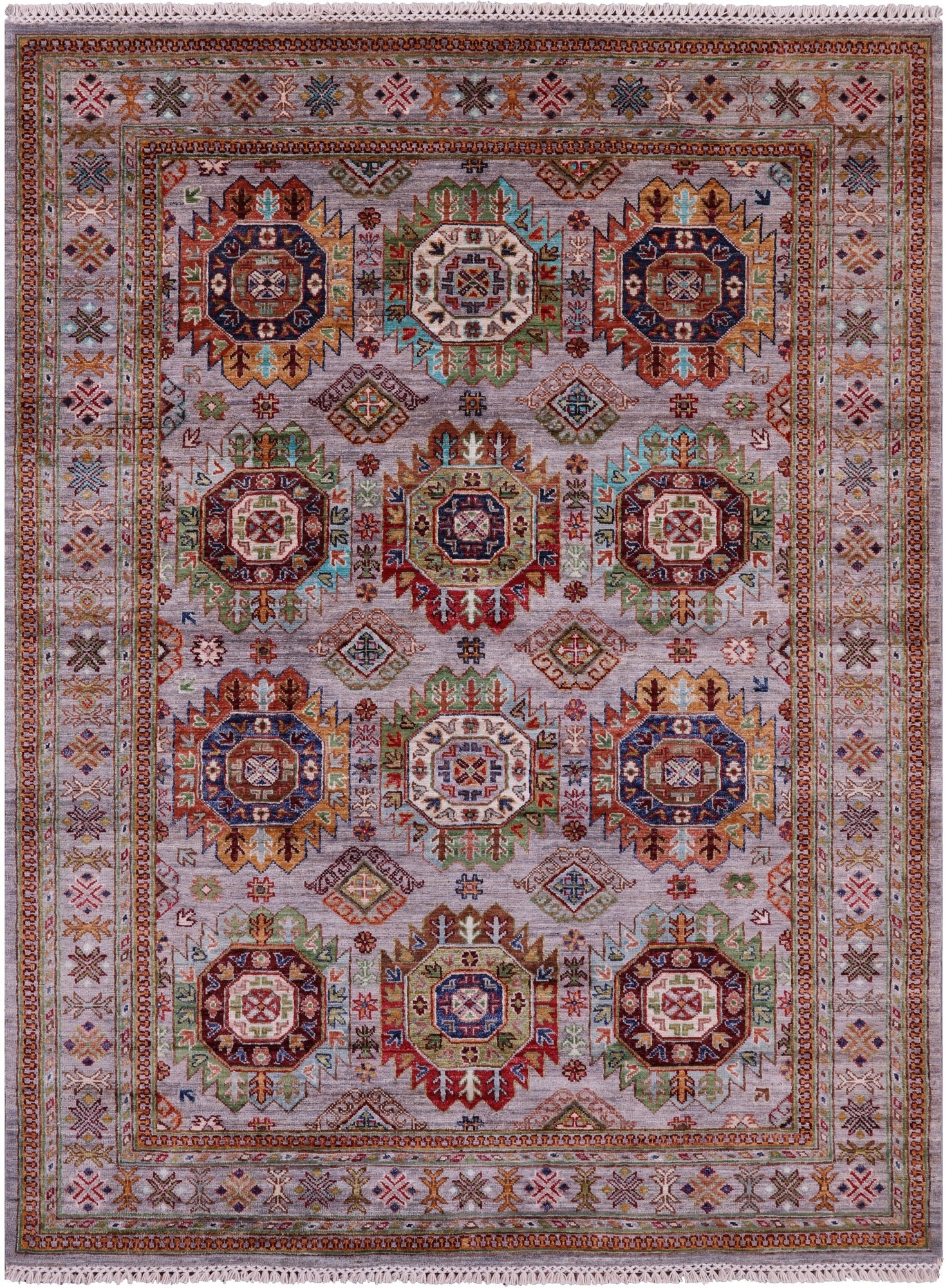 Grey Turkmen Ersari Hand Knotted Wool Rug - 5' 1" X 6' 7" - Golden Nile