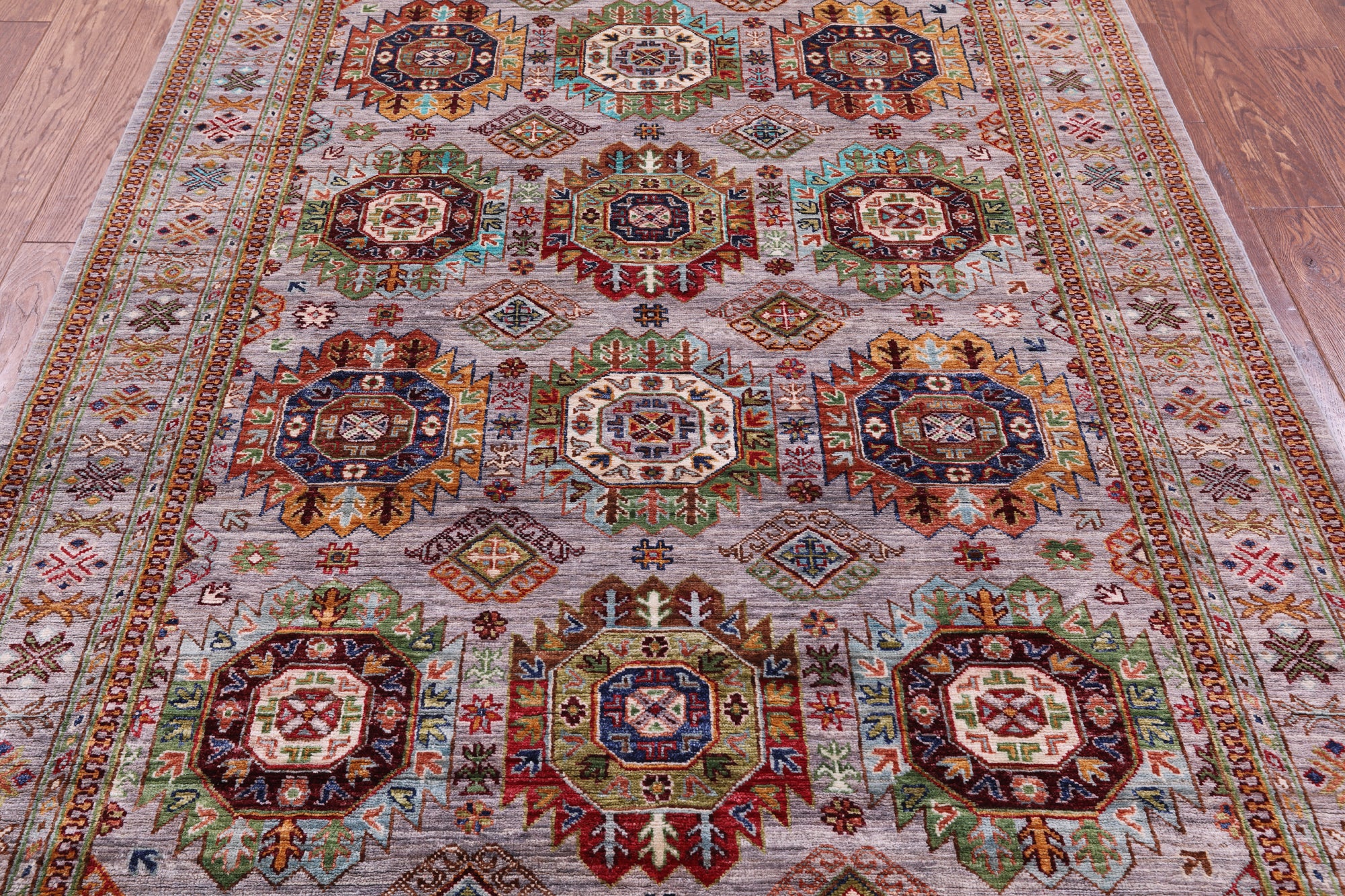 Grey Turkmen Ersari Hand Knotted Wool Rug - 5' 1" X 6' 7" - Golden Nile