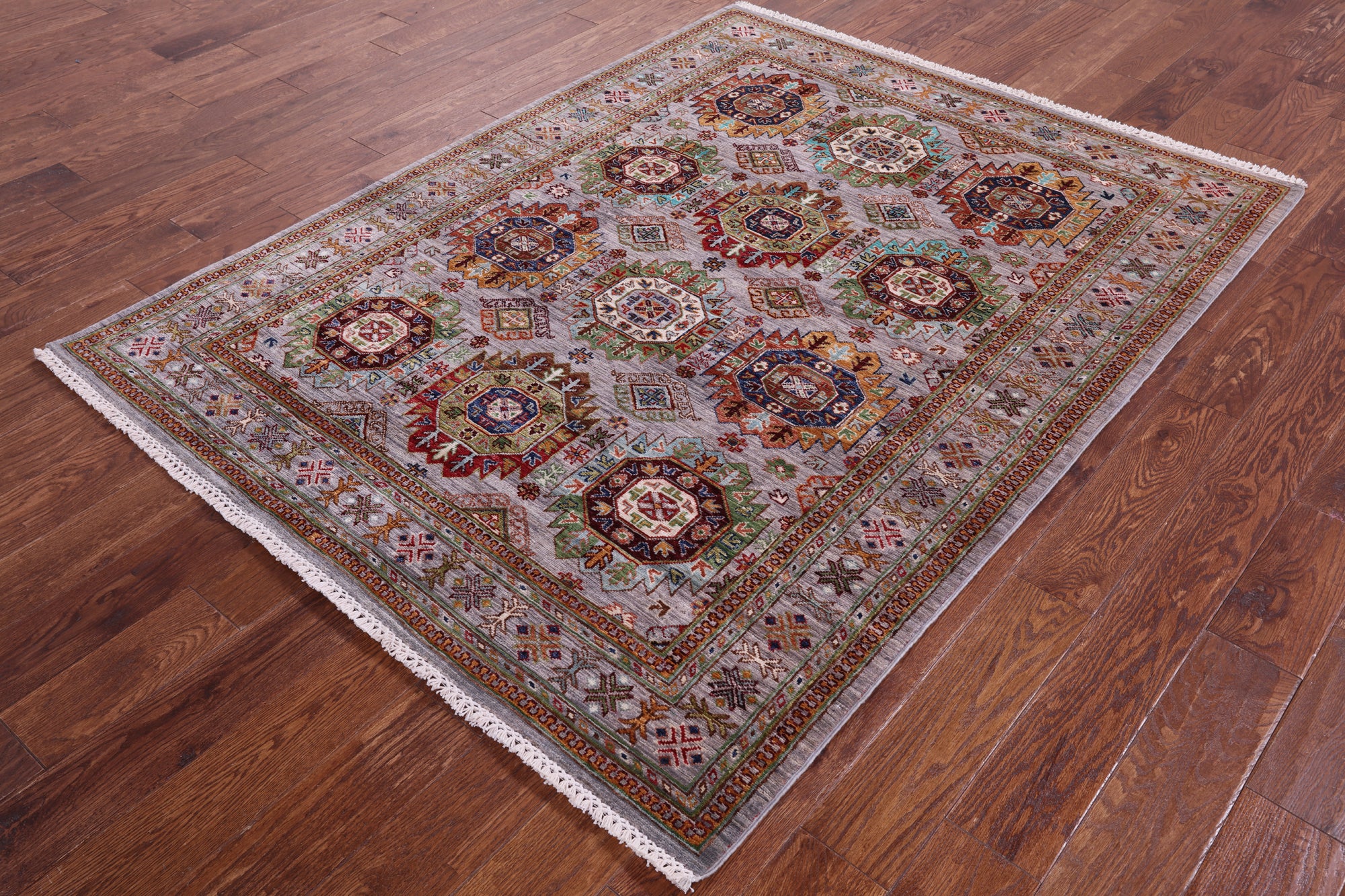 Grey Turkmen Ersari Hand Knotted Wool Rug - 5' 1" X 6' 7" - Golden Nile