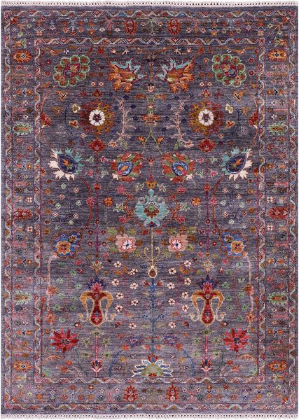 Grey Persian Tabriz Hand Knotted Wool Rug - 4' 11" X 6' 11" - Golden Nile