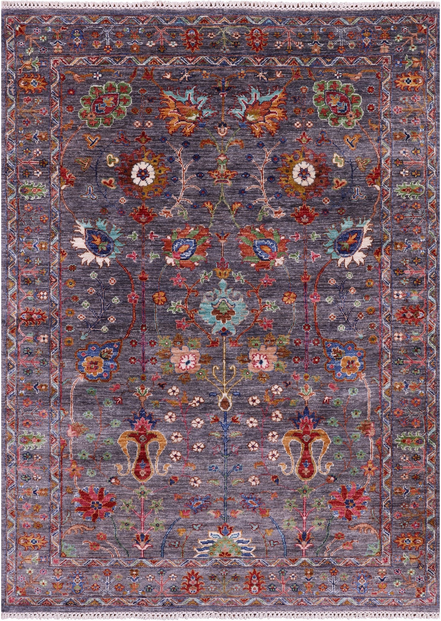 Grey Persian Tabriz Hand Knotted Wool Rug - 4' 11" X 6' 11" - Golden Nile