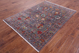 Grey Persian Tabriz Hand Knotted Wool Rug - 4' 11" X 6' 11" - Golden Nile