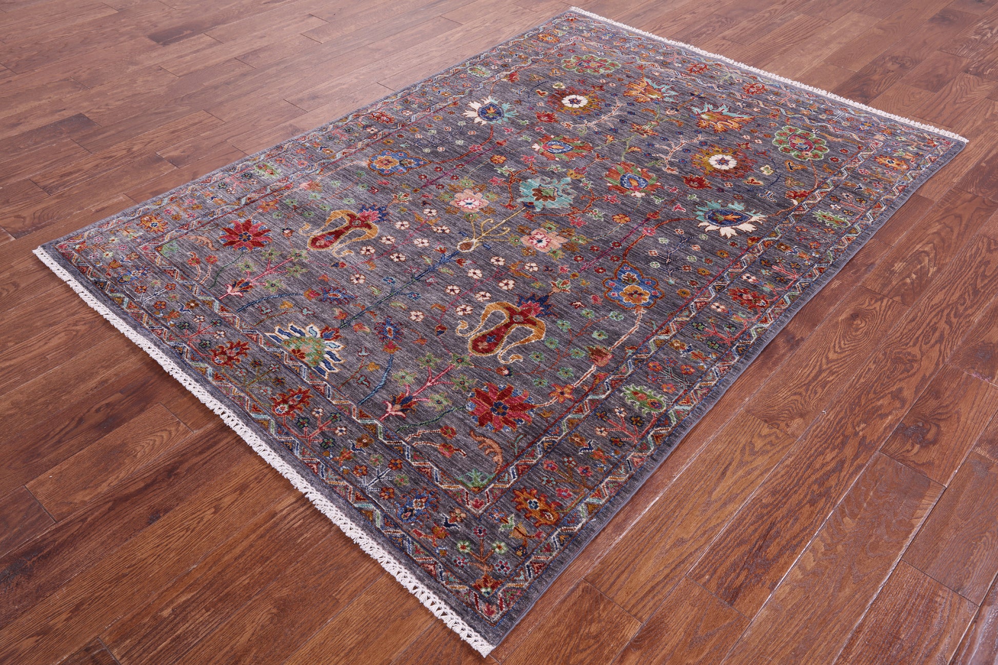 Grey Persian Tabriz Hand Knotted Wool Rug - 4' 11" X 6' 11" - Golden Nile