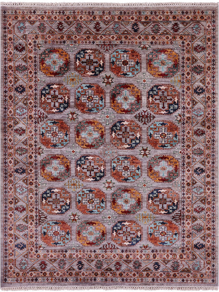 Grey Turkmen Ersari Hand Knotted Wool Rug - 5' 1" X 6' 6" - Golden Nile