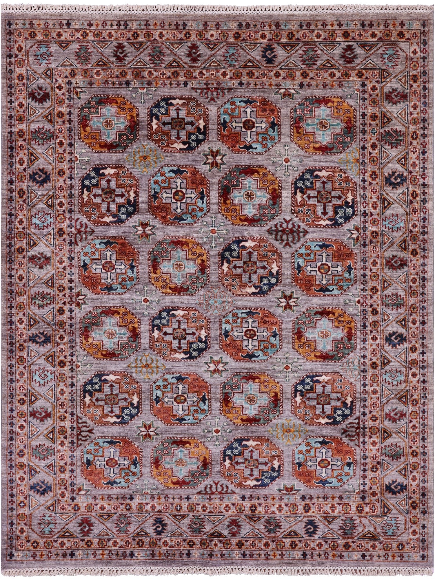 Grey Turkmen Ersari Hand Knotted Wool Rug - 5' 1" X 6' 6" - Golden Nile