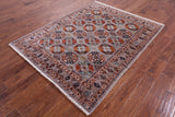 Grey Turkmen Ersari Hand Knotted Wool Rug - 5' 1" X 6' 6" - Golden Nile