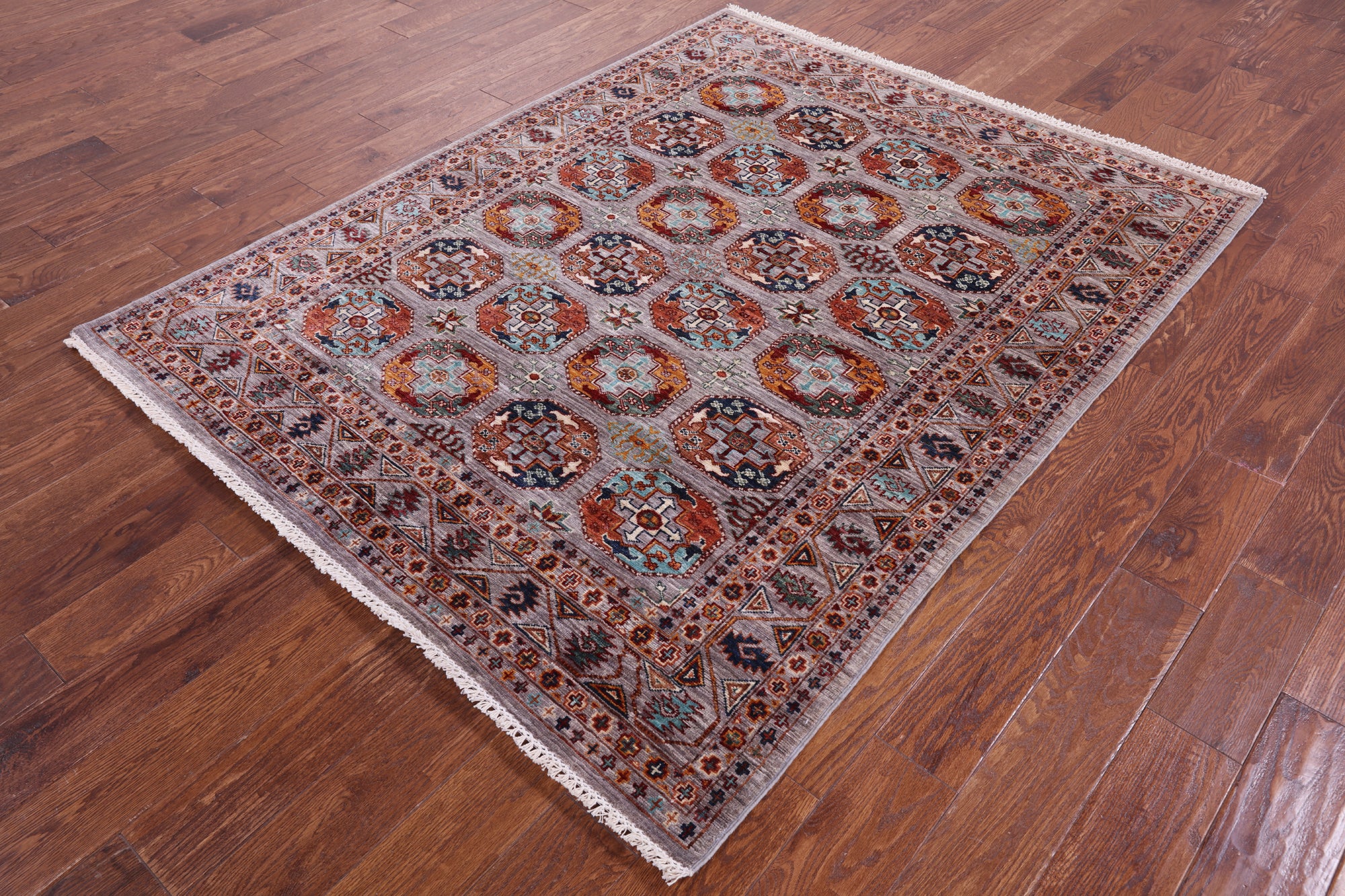 Grey Turkmen Ersari Hand Knotted Wool Rug - 5' 1" X 6' 6" - Golden Nile