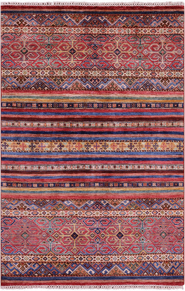Khorjin Persian Gabbeh Hand Knotted Wool Rug - 4' 1" X 6' 0" - Golden Nile