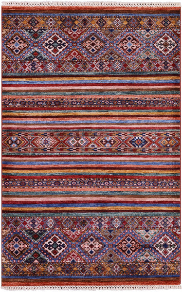 Khorjin Persian Gabbeh Hand Knotted Wool Rug - 3' 5" X 5' 4" - Golden Nile