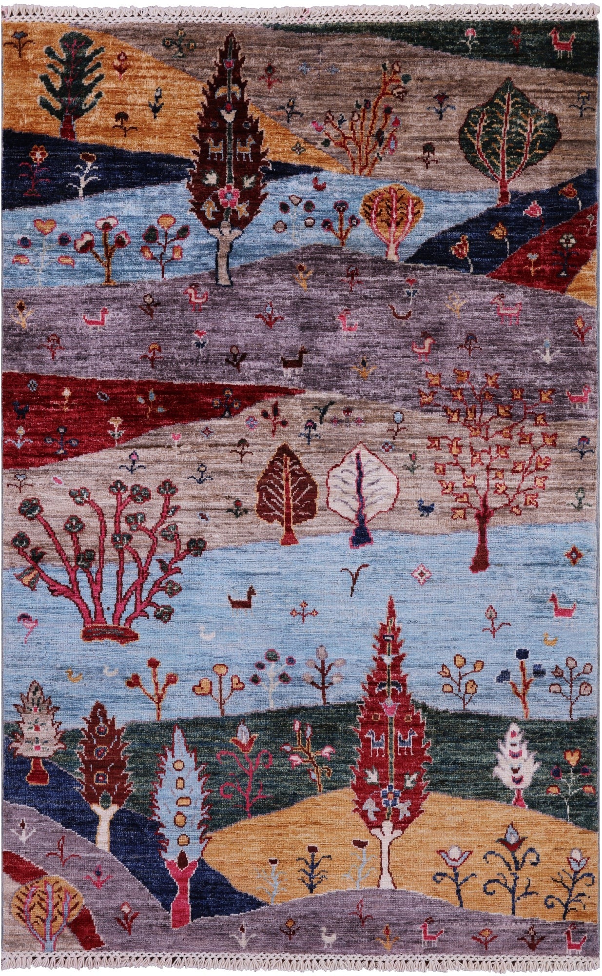 Tribal Persian Gabbeh Handmade Wool Rug - 3' 2" X 4' 11" - Golden Nile