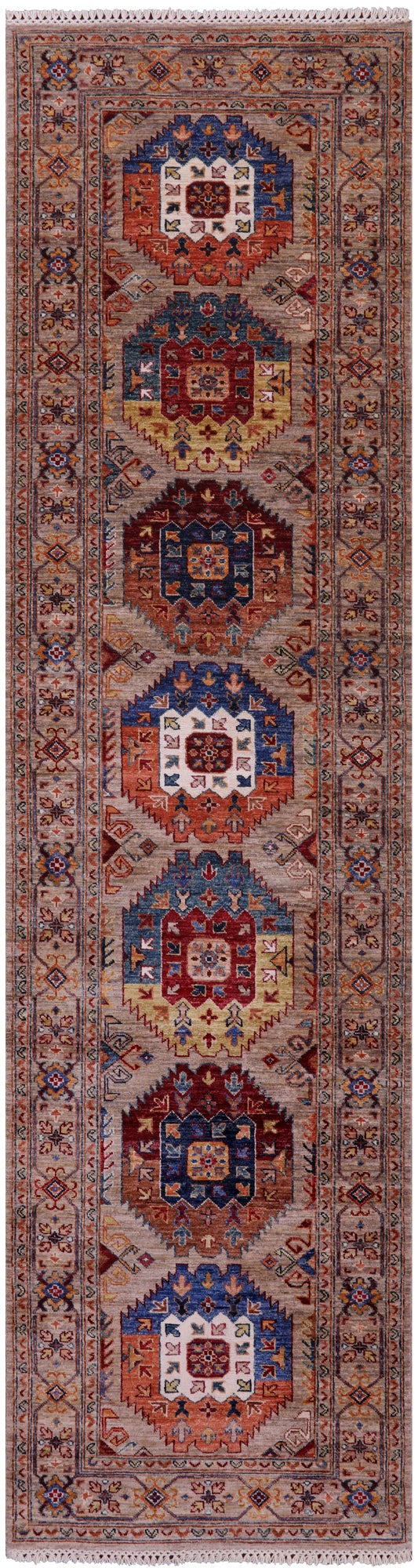 Turkmen Ersari Hand Knotted Wool Runner Rug - 2' 9" X 10' 1" - Golden Nile