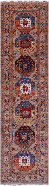 Turkmen Ersari Hand Knotted Wool Runner Rug - 2' 8" X 10' 1" - Golden Nile