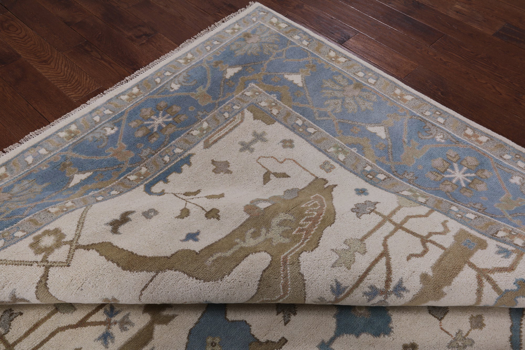 Ivory Turkish Oushak Hand Knotted Wool Area Rug - 9' 3" X 11' 11" - Golden Nile