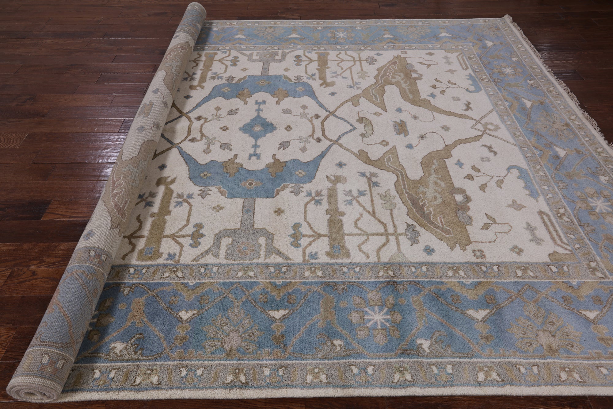 Ivory Turkish Oushak Hand Knotted Wool Area Rug - 9' 3" X 11' 11" - Golden Nile