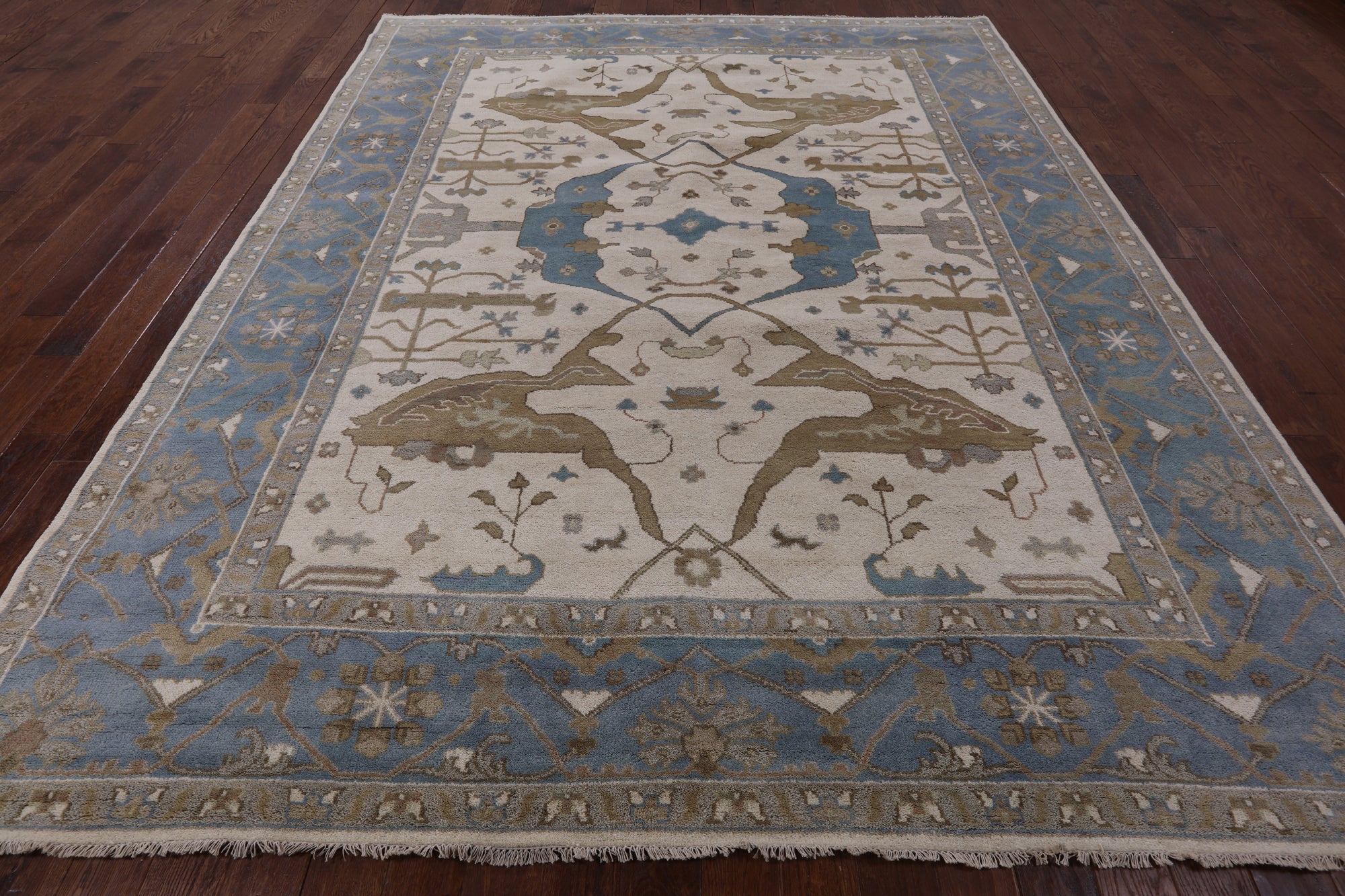 Ivory Turkish Oushak Hand Knotted Wool Area Rug - 9' 3" X 11' 11" - Golden Nile