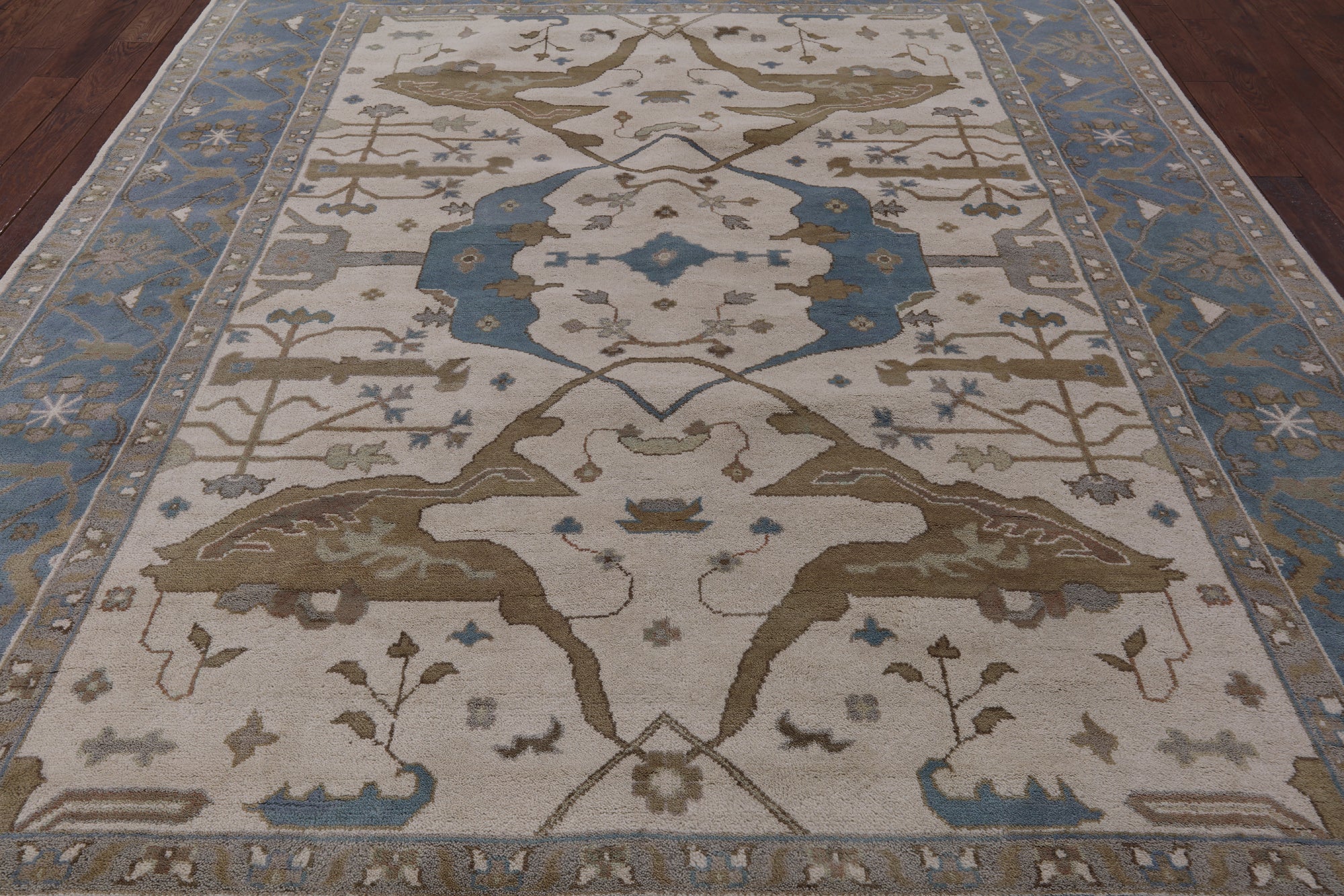Ivory Turkish Oushak Hand Knotted Wool Area Rug - 9' 3" X 11' 11" - Golden Nile