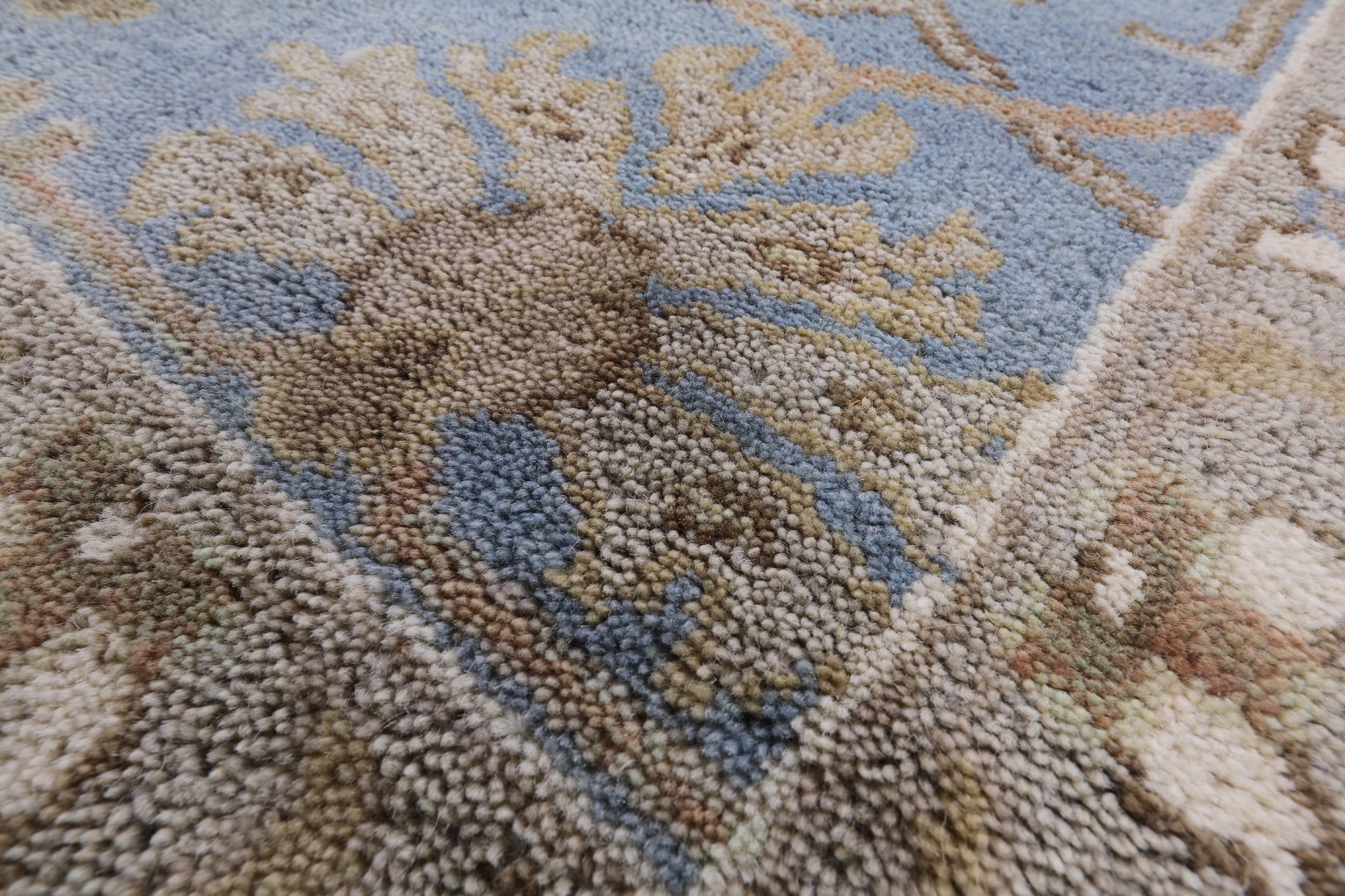Ivory Turkish Oushak Hand Knotted Wool Area Rug - 9' 3" X 11' 11" - Golden Nile
